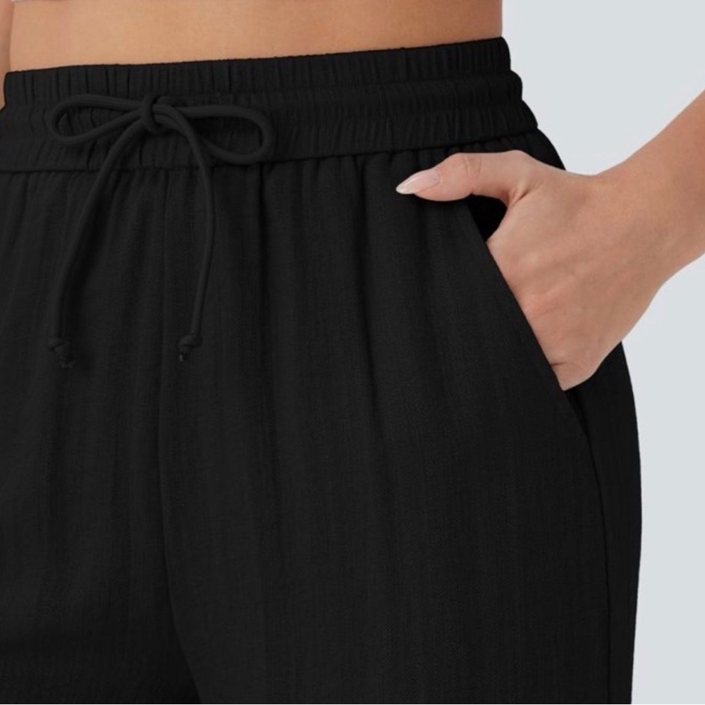 HALARA Black Wide Leg Women's Linen like Pants Size M Tall NWT - Picture 3 of 11
